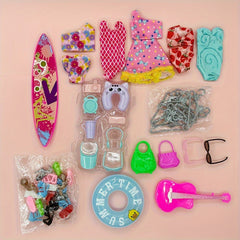 40pc Doll Clothing & Accessories Playset with Shoes, Handbags, Surfboard, Guitar