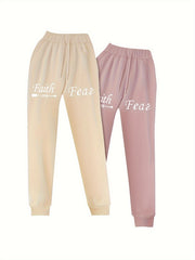 2 Pack Women's Letter Print Fleece Liner Joggers 2 Piece Set