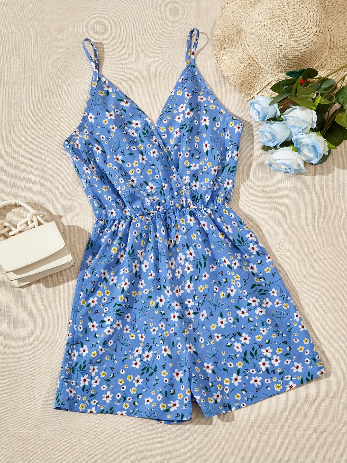 Floral V Neck Romper Cami Jumpsuit for Women