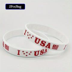 2Pcs Independence Flag Silicone Wristbands Elastic Bands