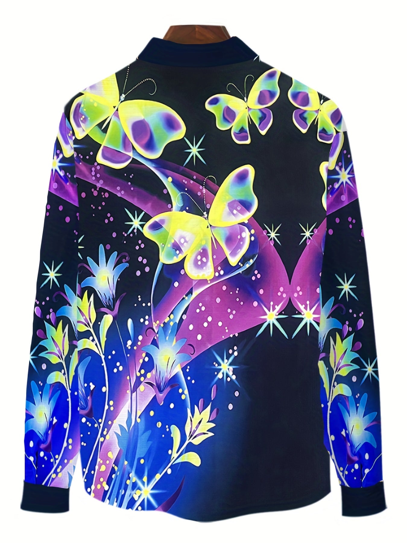 Men's Butterfly & Flower Print Casual Shirt