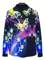Men's Butterfly & Flower Print Casual Shirt