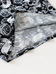 Skull Print Halloween Pajama Set Crew Neck Cami Top & Elastic Waistband Shorts