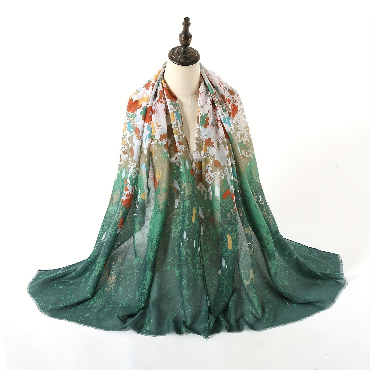 Gradient Causal Scarf Tie Dye Print Shawl Frayed Edge