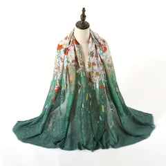 Gradient Causal Scarf Tie Dye Print Shawl Frayed Edge