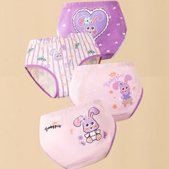 4pcs Girl's Cartoon Triangle Panties Elastic Waist Cotton Underwear