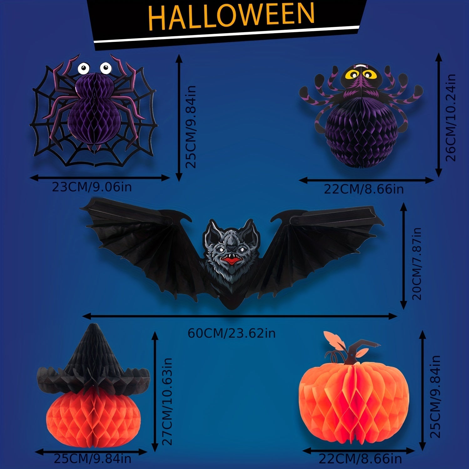 Halloween Bat Party Decoration Ghost Spider Pumpkin Hat Honeycomb Pendant