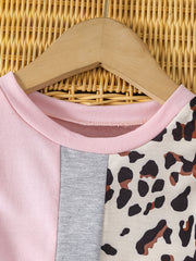 Girls Leopard Splicing Dress Kids Spring Clothes