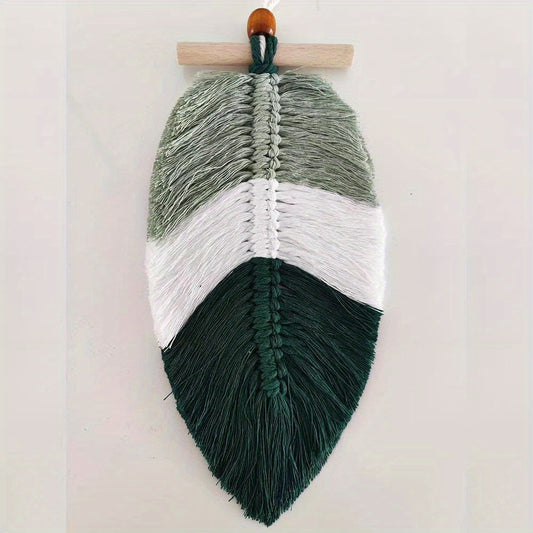 Boho Leaf Macrame Wall Hanging with Wooden Bead