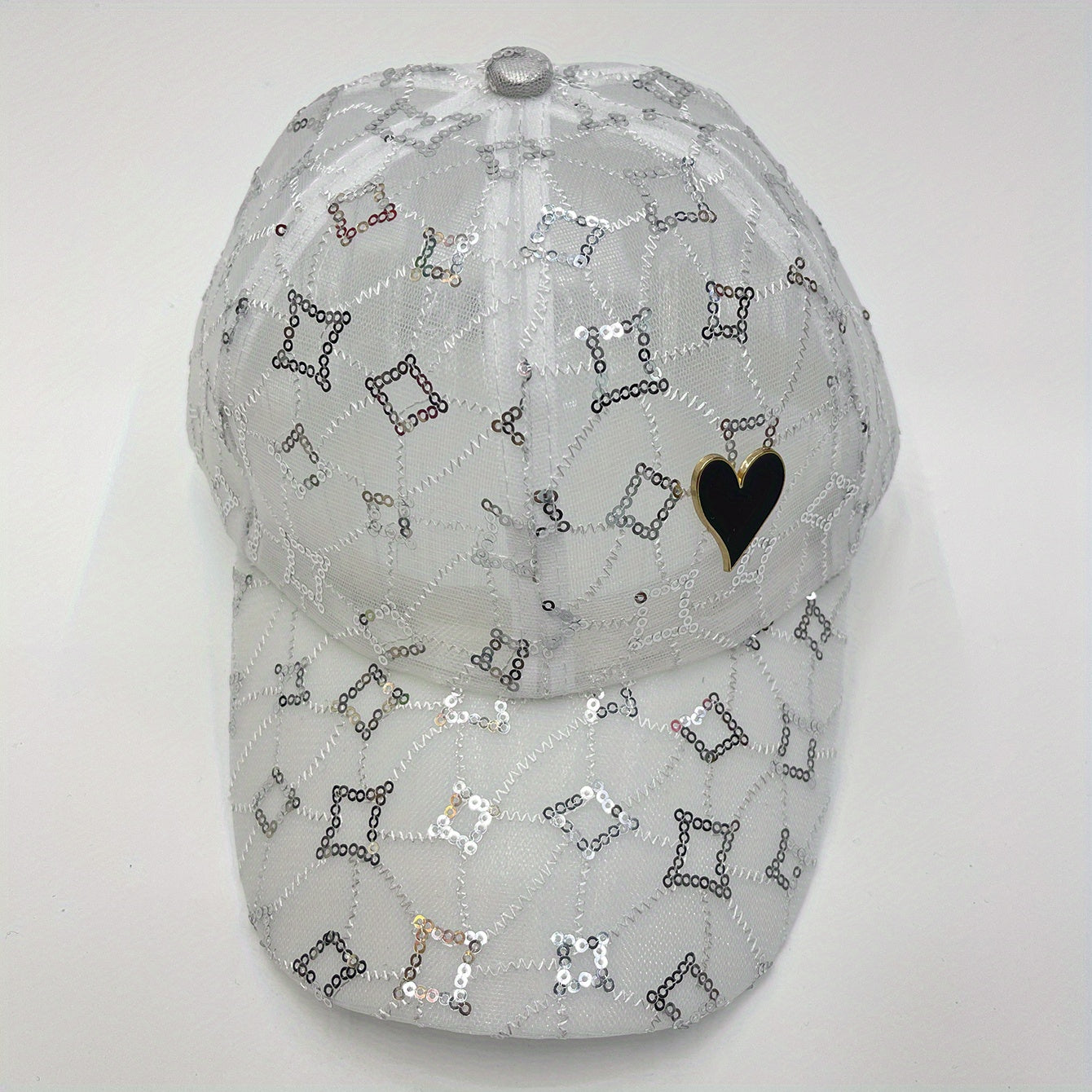 Sequin Embroidery Baseball Cap Solid Mesh Breathable Dad Hat Adjustable