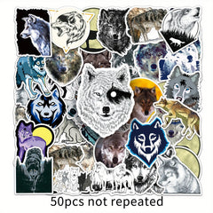 50pcs Wolf Pattern Waterproof Stickers for Water Bottles Laptops Scrapbooks