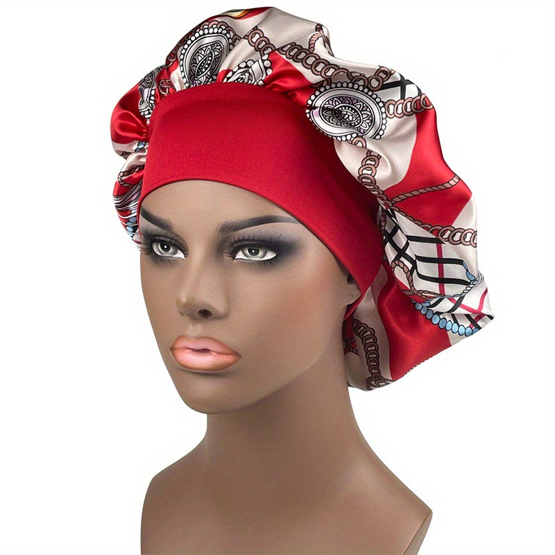 Vintage Paisley Print Satin Bonnet Nightcap Silk Elastic Sleeping Cap