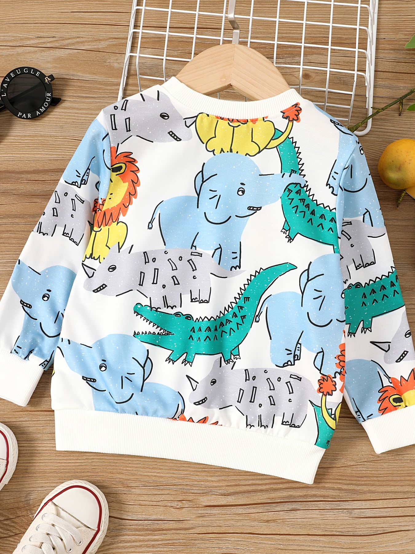 Lion Print Boys Pullover Sweatshirt Long Sleeve Crew Neck Tops