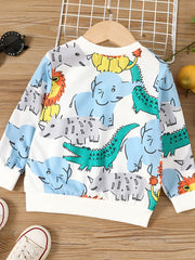 Lion Print Boys Pullover Sweatshirt Long Sleeve Crew Neck Tops