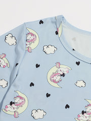 Unicorn Print Pajamas Set Short Sleeve Top & Shorts