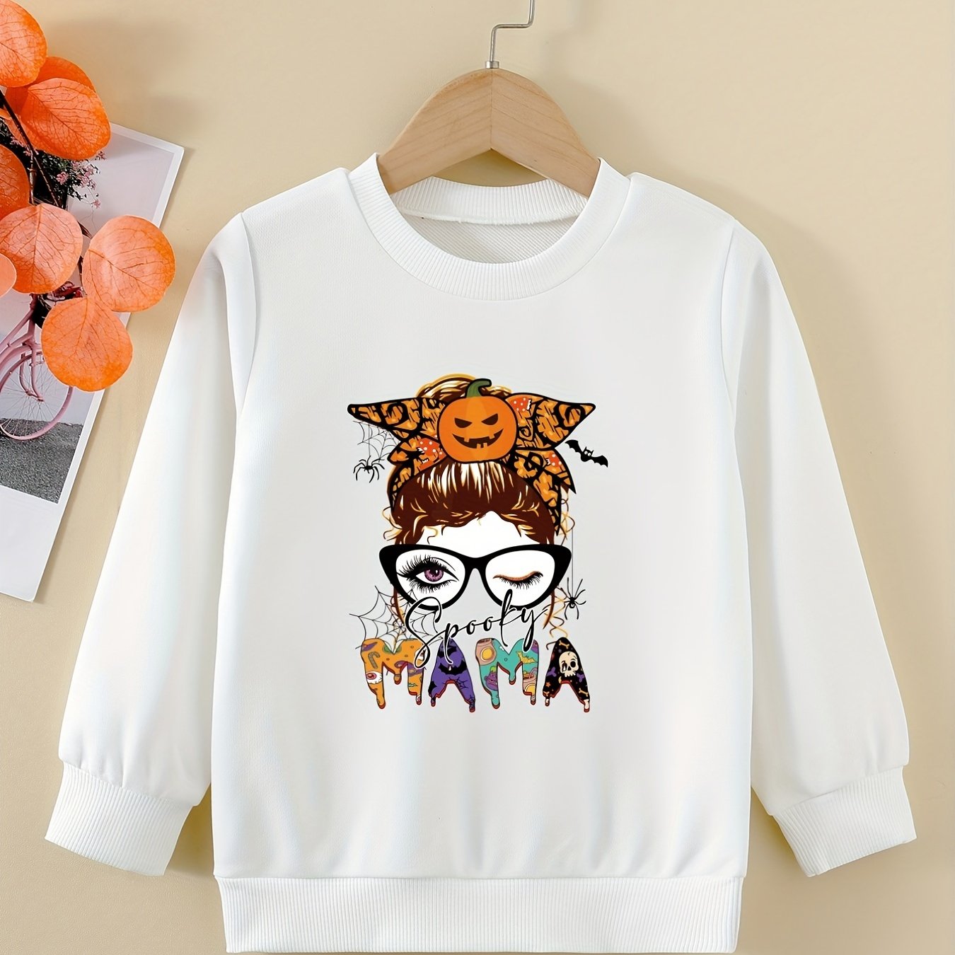 Halloween Portrait Graphic Sweatshirt For Girls Round Neck Comfy Fit
