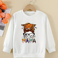 Halloween Portrait Graphic Sweatshirt For Girls Round Neck Comfy Fit