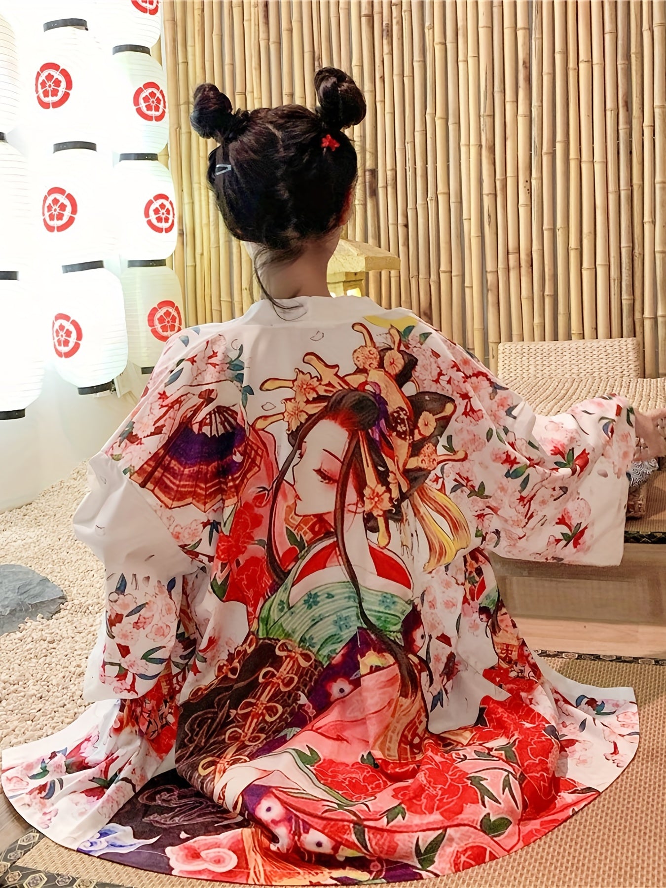 Graphic Print Open Front Kimono Casual Cover Up Kimono