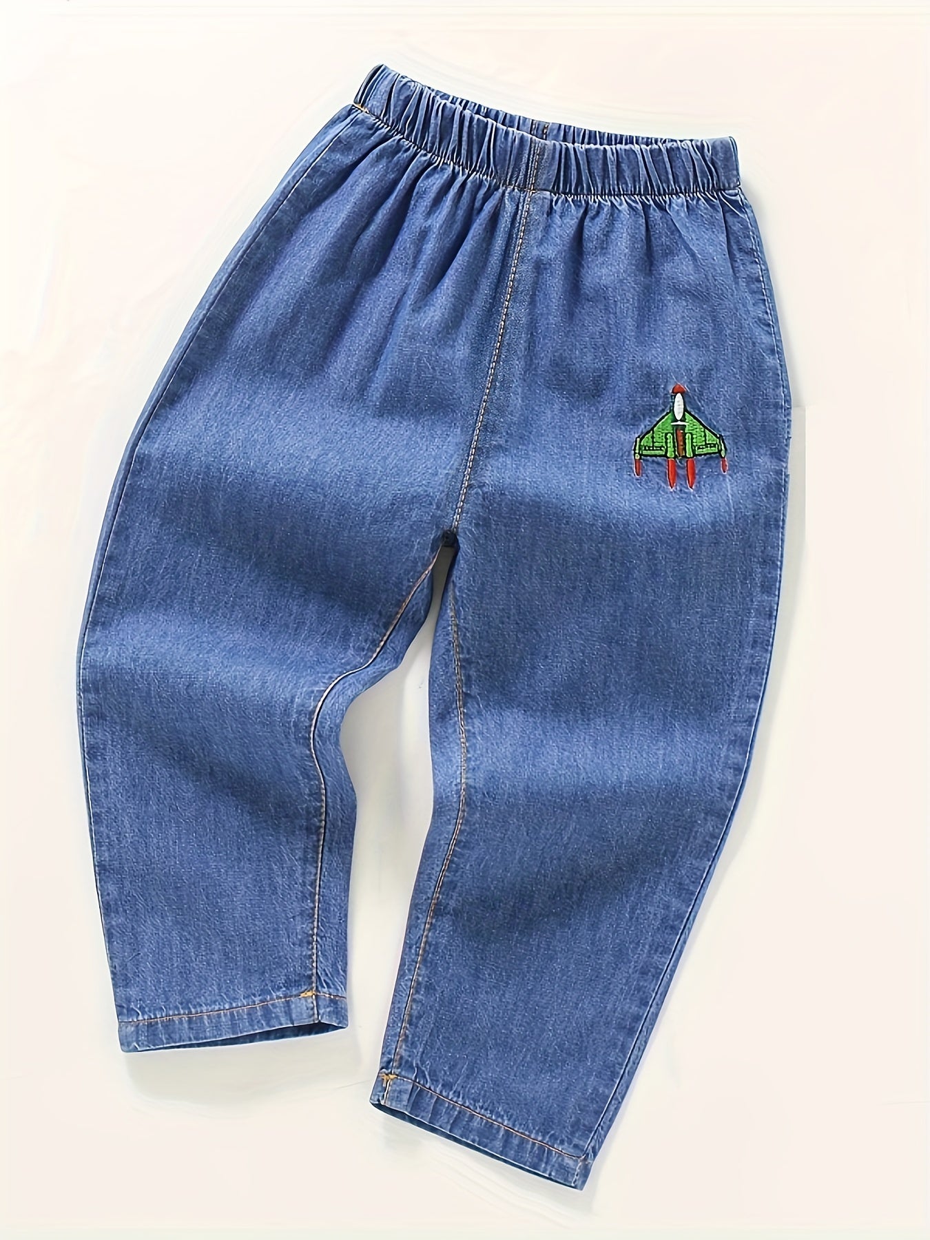 Boys Airplane Embroidered Jeans for Spring & Autumn