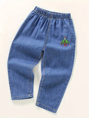 Boys Airplane Embroidered Jeans for Spring & Autumn