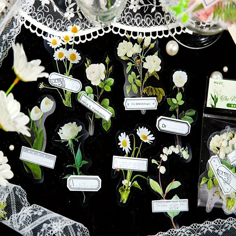 16 Plants Flowers Collage Stickers Bronzing Pet Materials