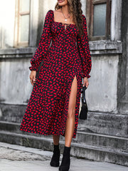 Allover Print Split Thigh Dress Women's Clothing