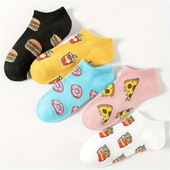 5 Pairs Avocado Print Ankle Socks Women's Stockings & Hosiery