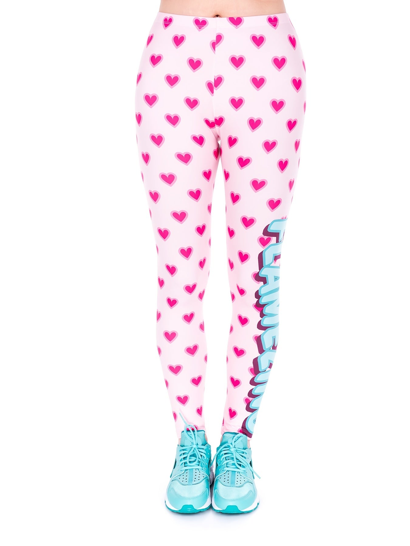 Pink Hearts Print High Waist Skinny Leggings