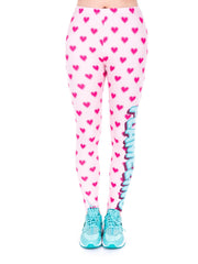 Pink Hearts Print High Waist Skinny Leggings
