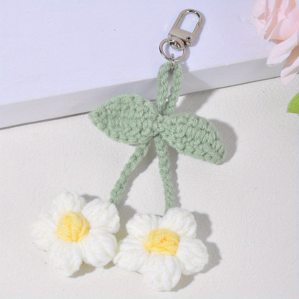 Crochet Flower Keychain Pendant Woolen Daisy Knitting Ornament