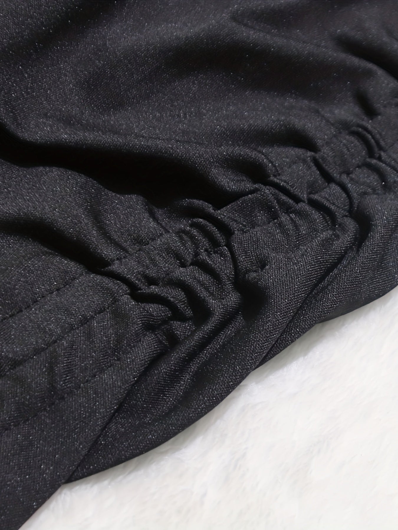 Plunging Ruched Jumpsuit Sexy Long Sleeve Short Length Drawstring