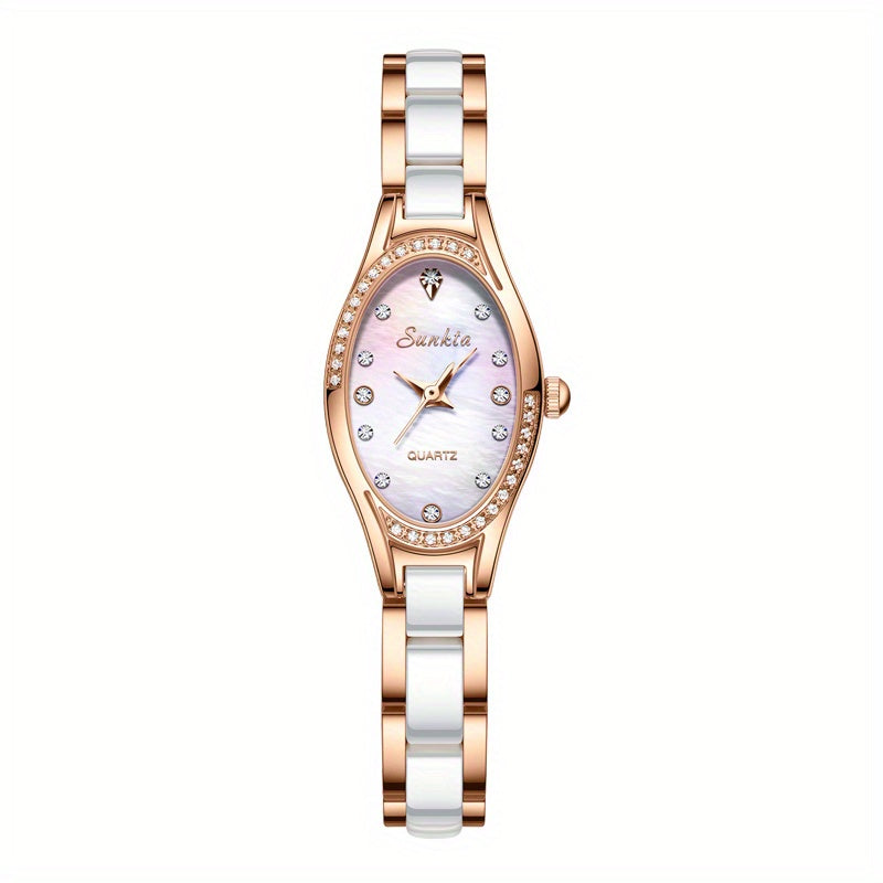 LIGE Girls Watch Ceramic Strap Dazzling Shell Dial 30M Waterproof For Teenagers