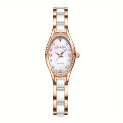 LIGE Girls Watch Ceramic Strap Dazzling Shell Dial 30M Waterproof For Teenagers