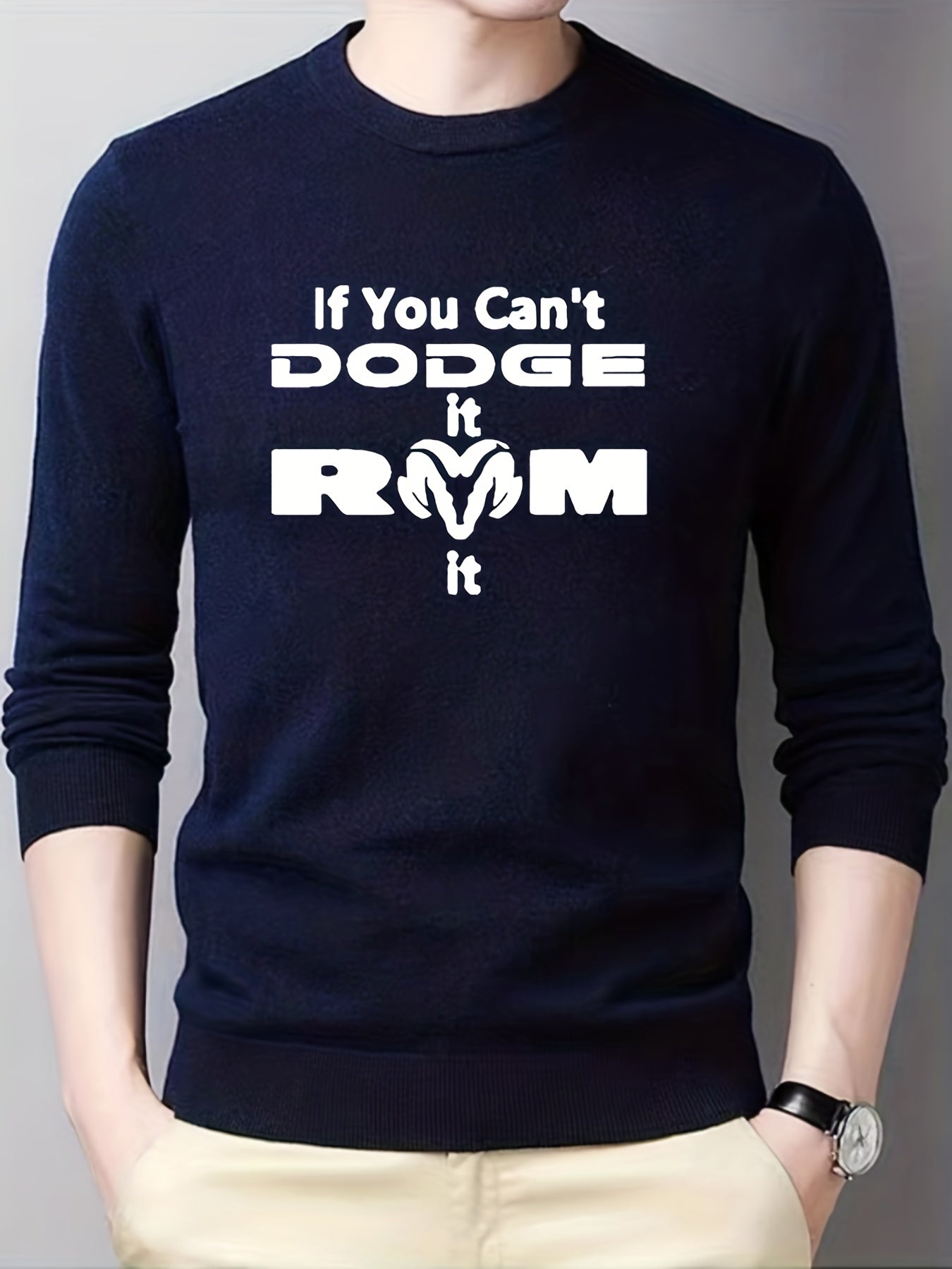 Slogan Print Knitted Sweater for Men