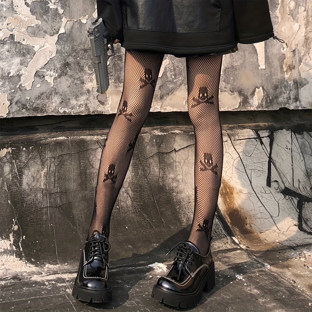 Skull Fishnet Tights High Waist Mesh Pantyhose Stockings