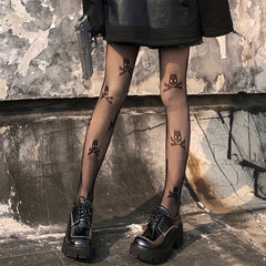 Skull Fishnet Tights High Waist Mesh Pantyhose Stockings