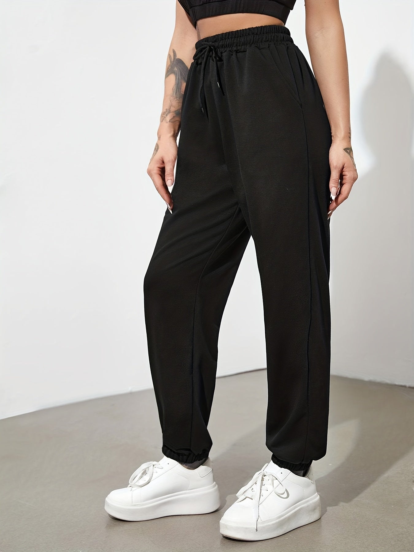 Women's Outdoor Running Casual Workout Pants Solid Loose Drawstring Athleisure