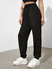 Women's Outdoor Running Casual Workout Pants Solid Loose Drawstring Athleisure