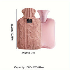 1L Hot Water Bottle w/ Knitted Cover Hand Warmer Feet Warmer Christmas Gift