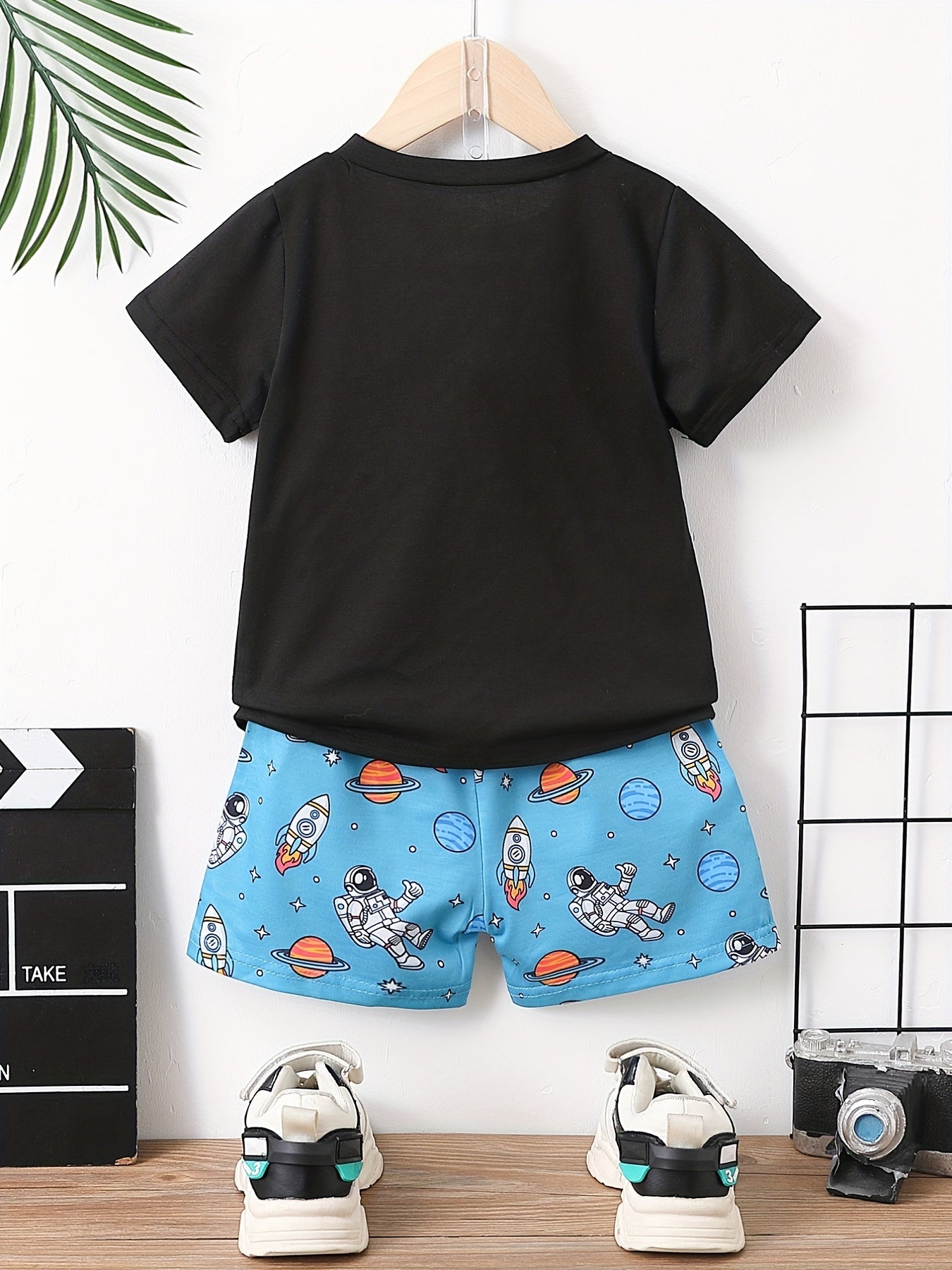 Boys Astronaut Rocket Print T-shirt & Shorts Set Kids Summer Outfit