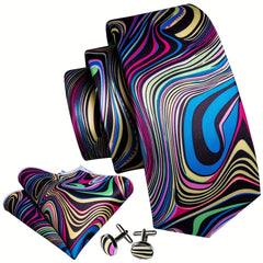 Men's Tie Jacquard Striped Necktie Set