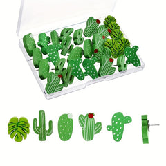 30 Decorative Cactus Push Pins Wooden Cork Board Tacks