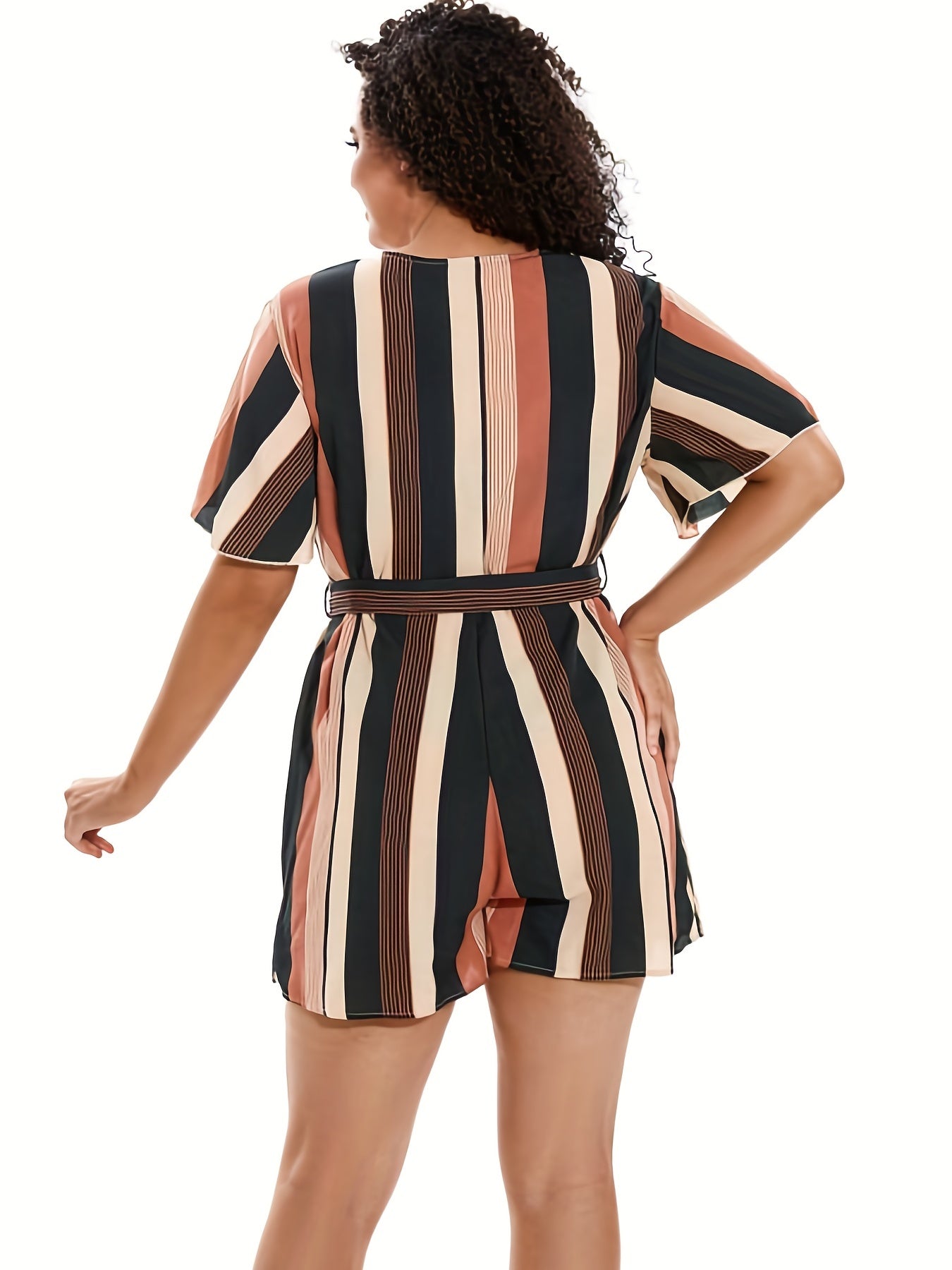 Striped Short Sleeve Romper with Belt