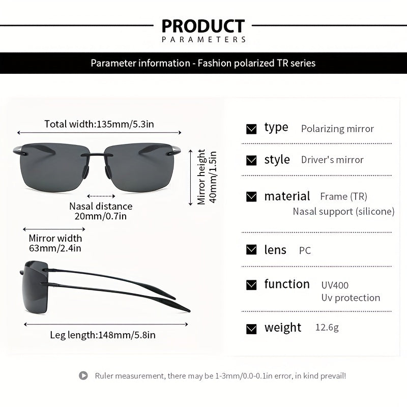Men's Rimless UV400 Sunglasses for Driving Outdoor Fishing