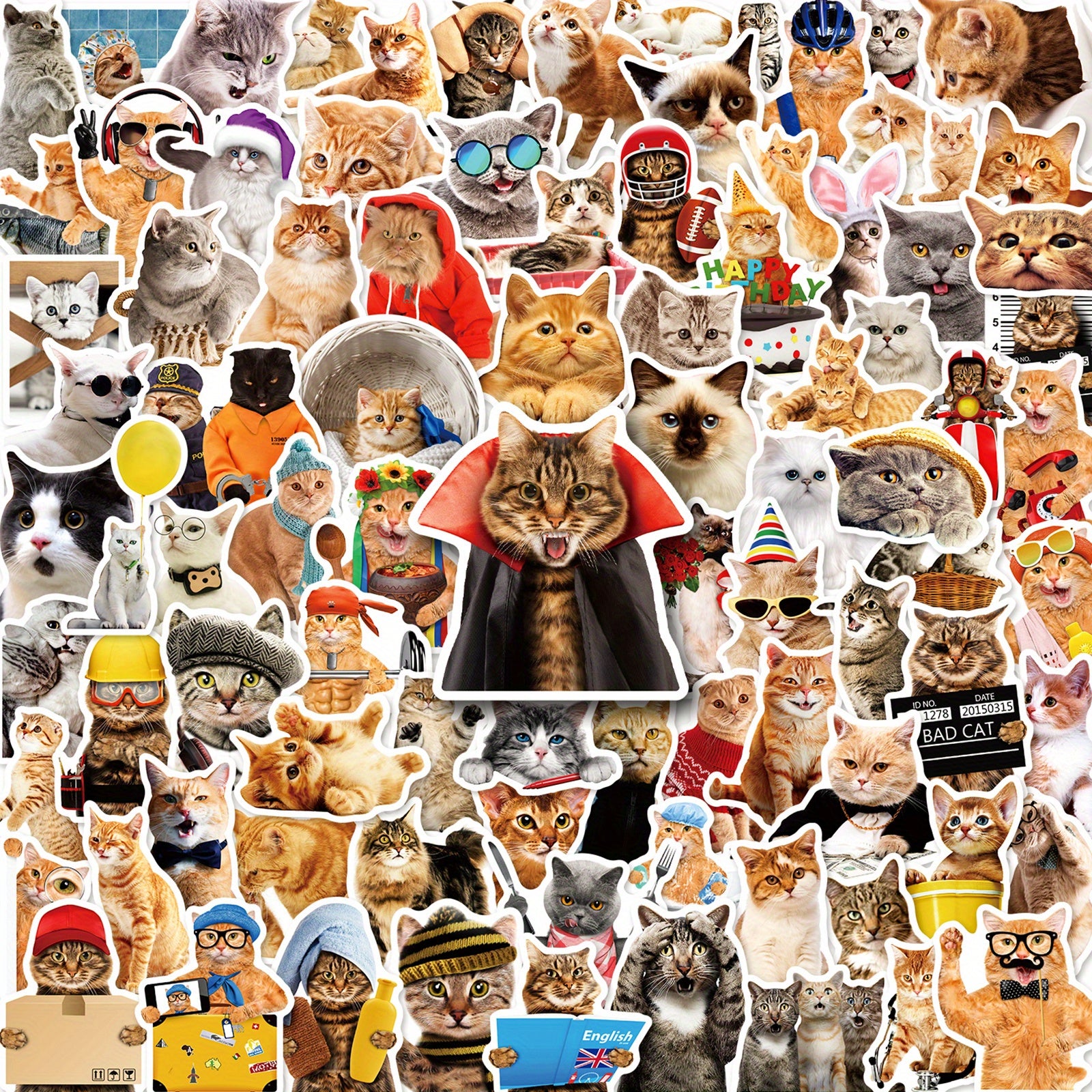 100pcs Cat Stickers Waterproof Vinyl Water Bottle Laptop Phone