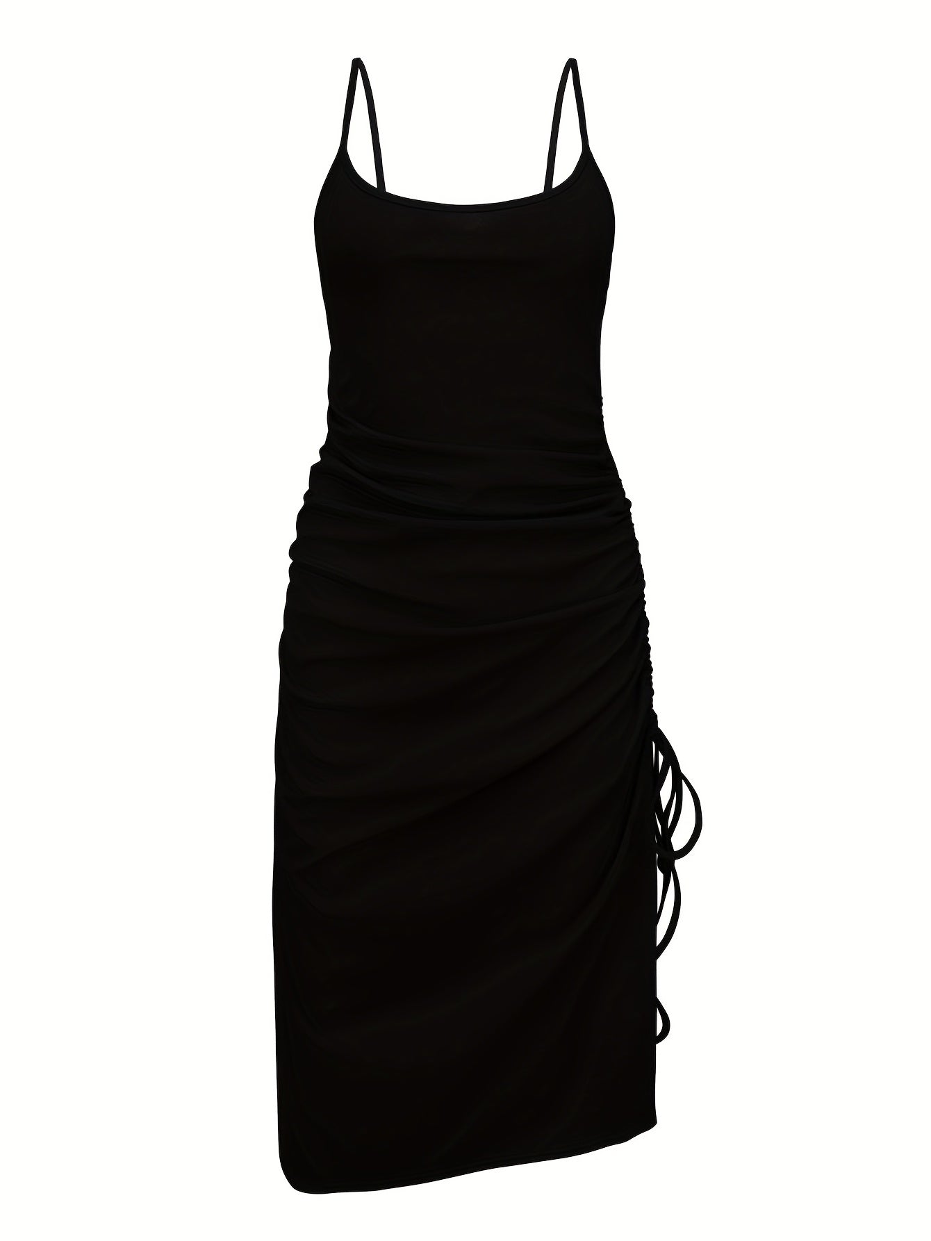 Drawstring Split Bodycon Dress Sexy Spaghetti Strap