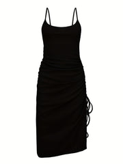 Drawstring Split Bodycon Dress Sexy Spaghetti Strap