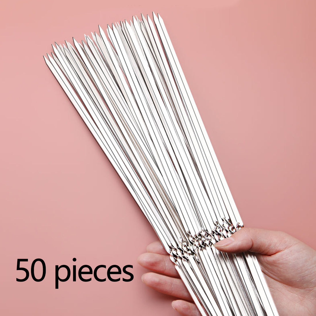 50pcs Stainless Steel BBQ Skewers Reusable Grill Shish Kebab Camping Forks
