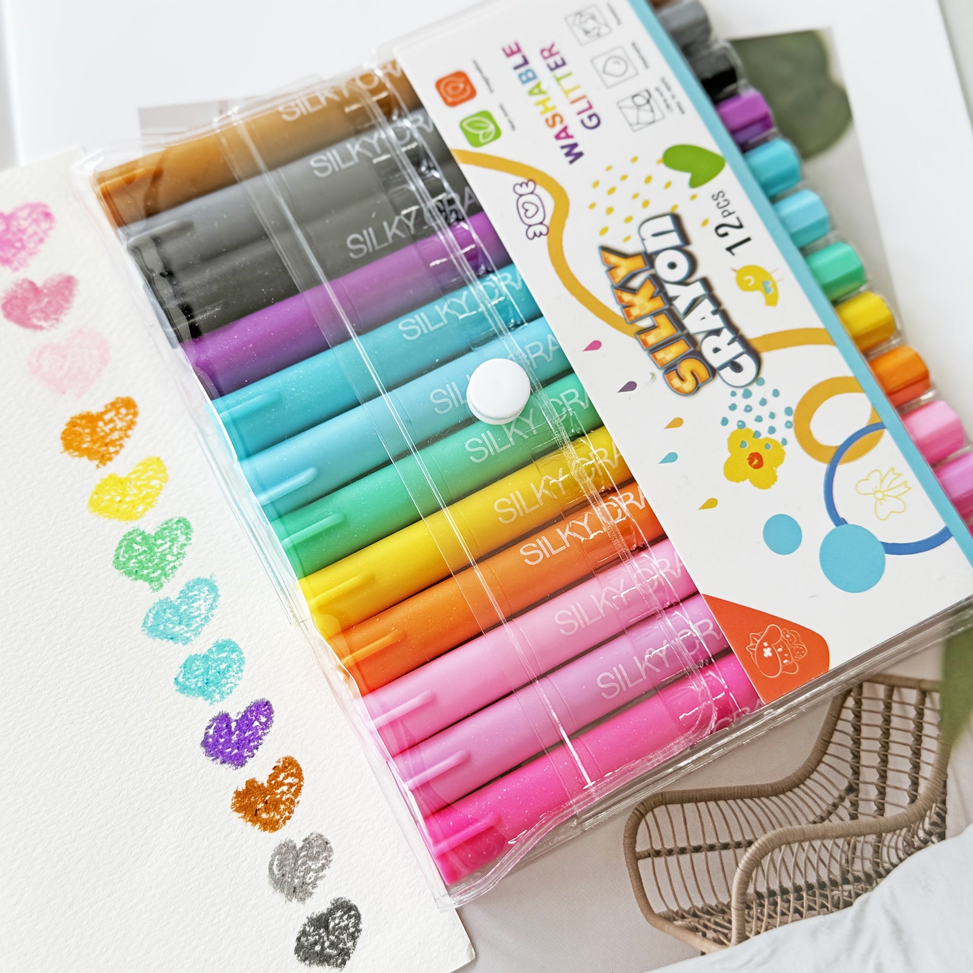 12 Metallic Twistable Crayons Washable Gel Non Toxic Easy Glide Adult Coloring