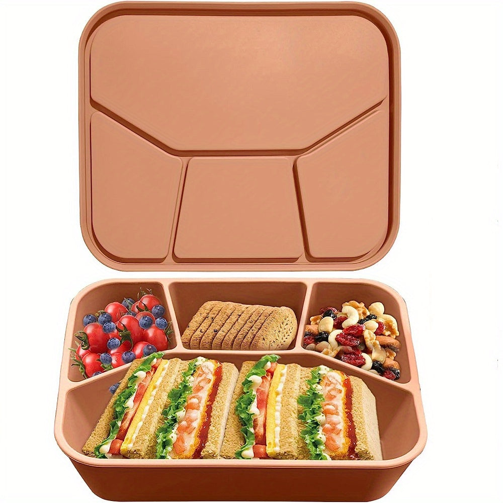 Silicone Lunch Box w/ 4 Compartments Microwaveable Leakproof Bento Box